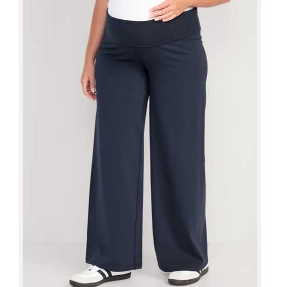 Old Navy Maternity Rollover Waist PowerChill Wideleg Pants In the Navy Large NWT - Picture 2 of 9